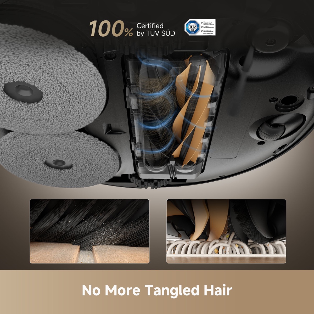 Dreame X50 Ultra HyperStream DuoBrush detangling roller with hair channeled to one side