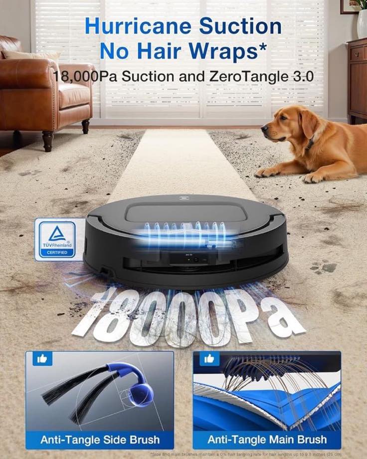 Ecovacs Deebot T80 Omni 18000Pa suction and ZeroTangle 3.0 anti-tangle brush on pet hair