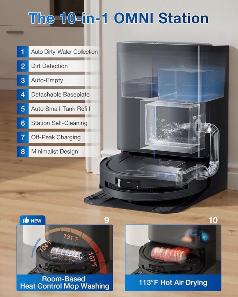 Ecovacs Deebot T80 Omni 10-in-1 OMNI station with hot water mop washing and hot air drying