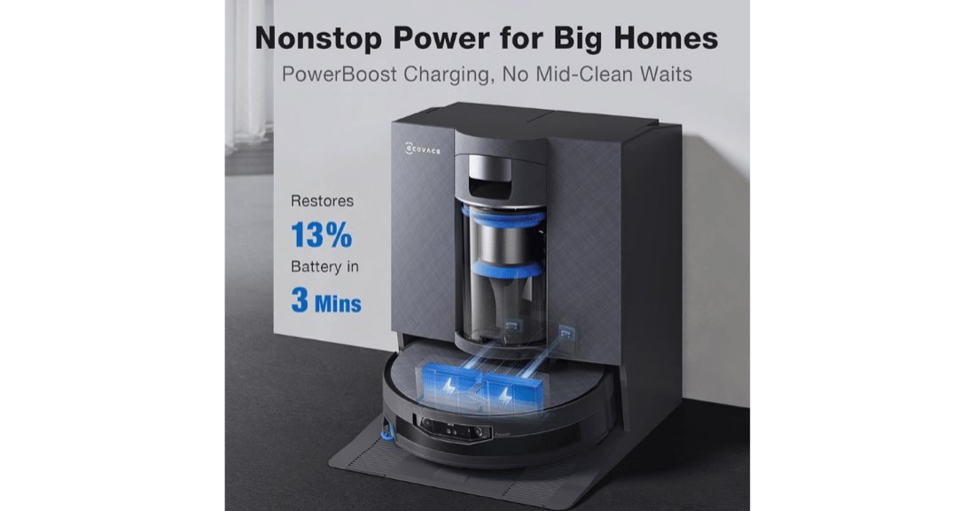 Ecovacs Deebot X12 OmniCyclone PowerBoost fast charging while washing the mop roller