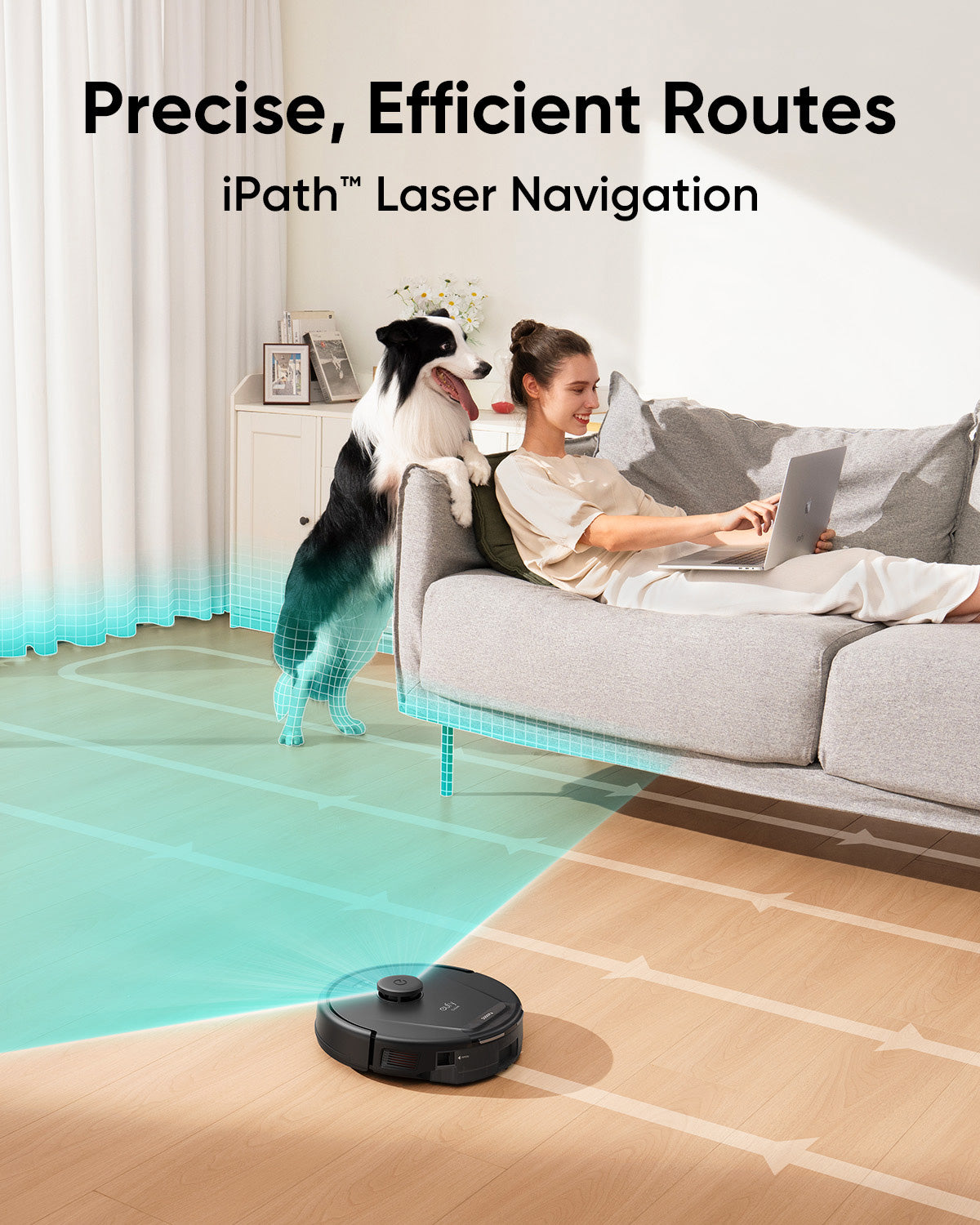 eufy L60 iPath Laser Navigation mapping a living room with pet and family