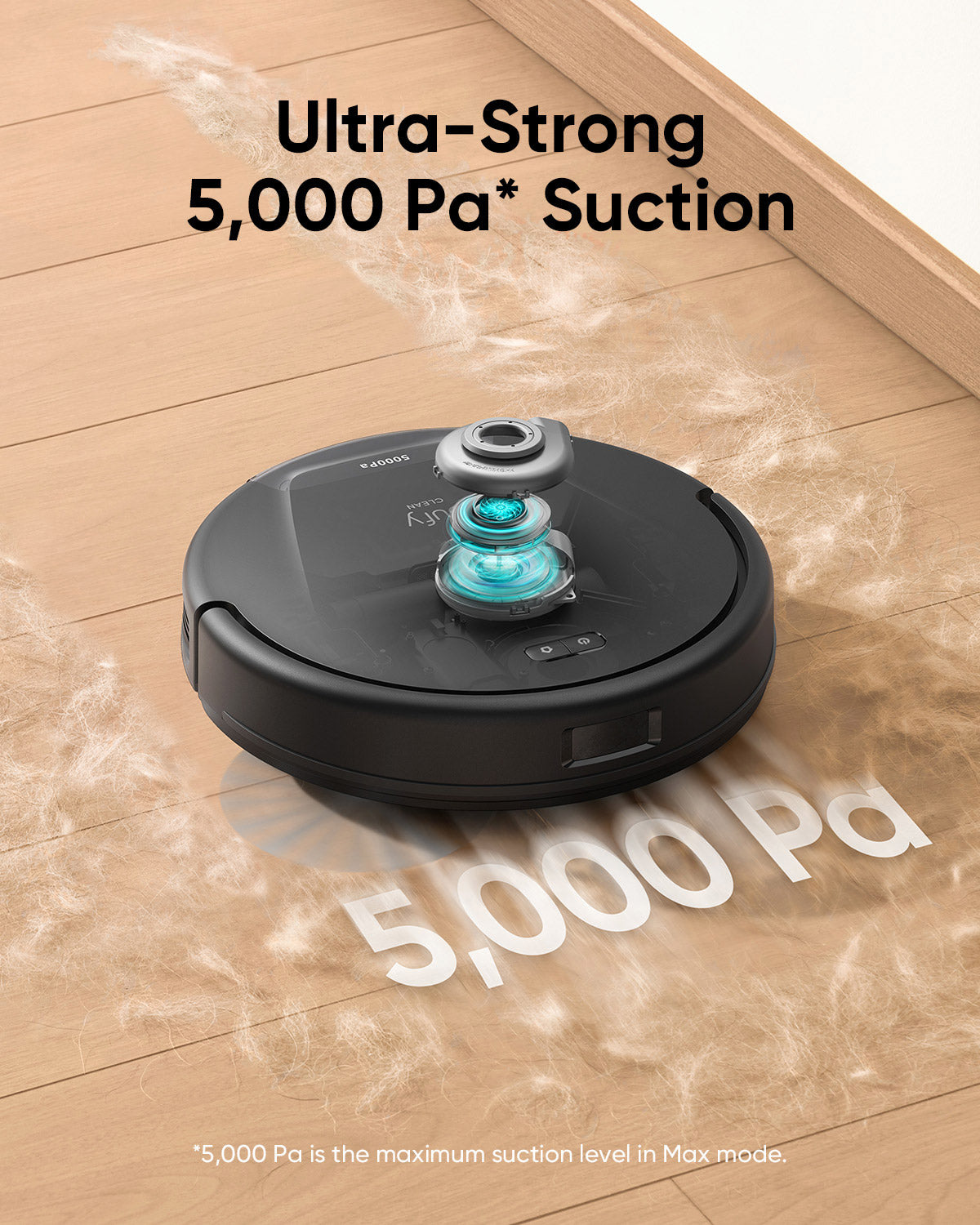 eufy L60 with 5000Pa suction cleaning debris on hardwood floor