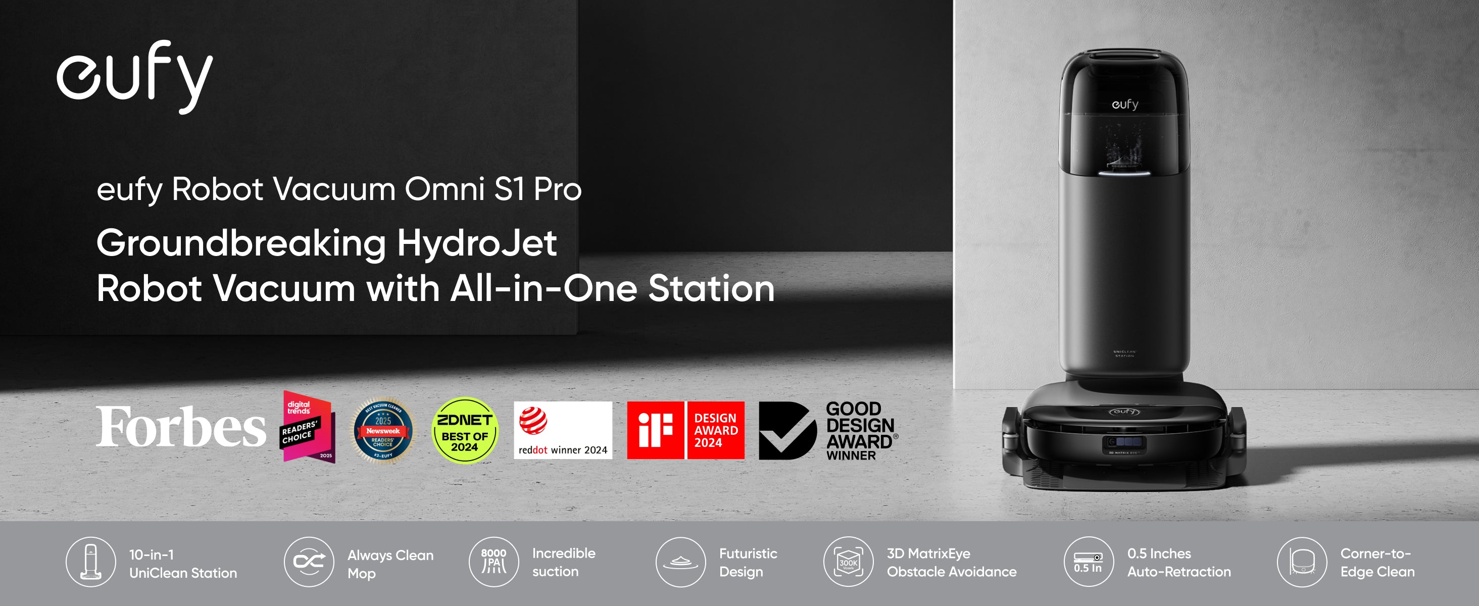 eufy Omni S1 Pro robot vacuum top view showing slim design