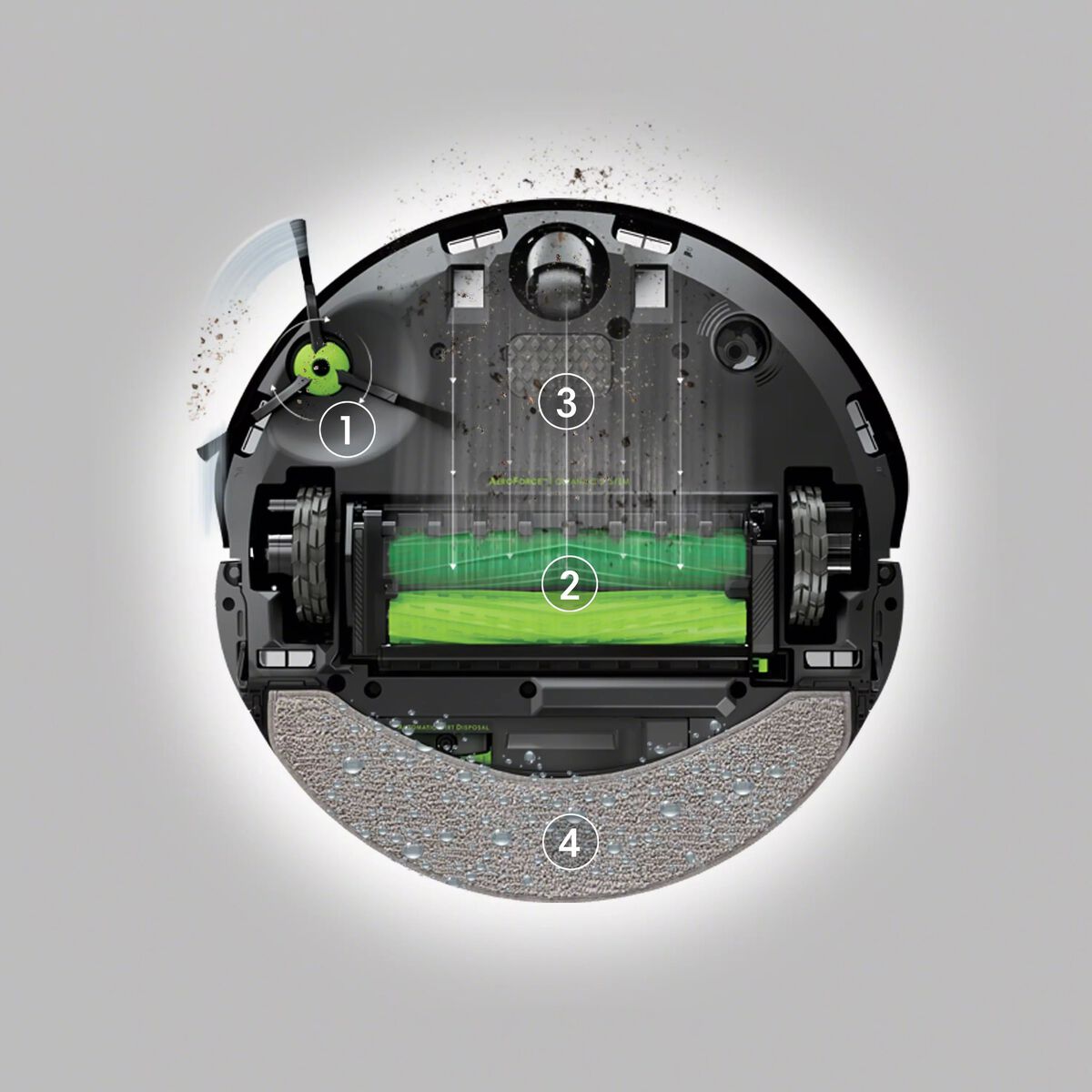 Roomba Combo j9+ four-stage cleaning system with dual rubber rollers