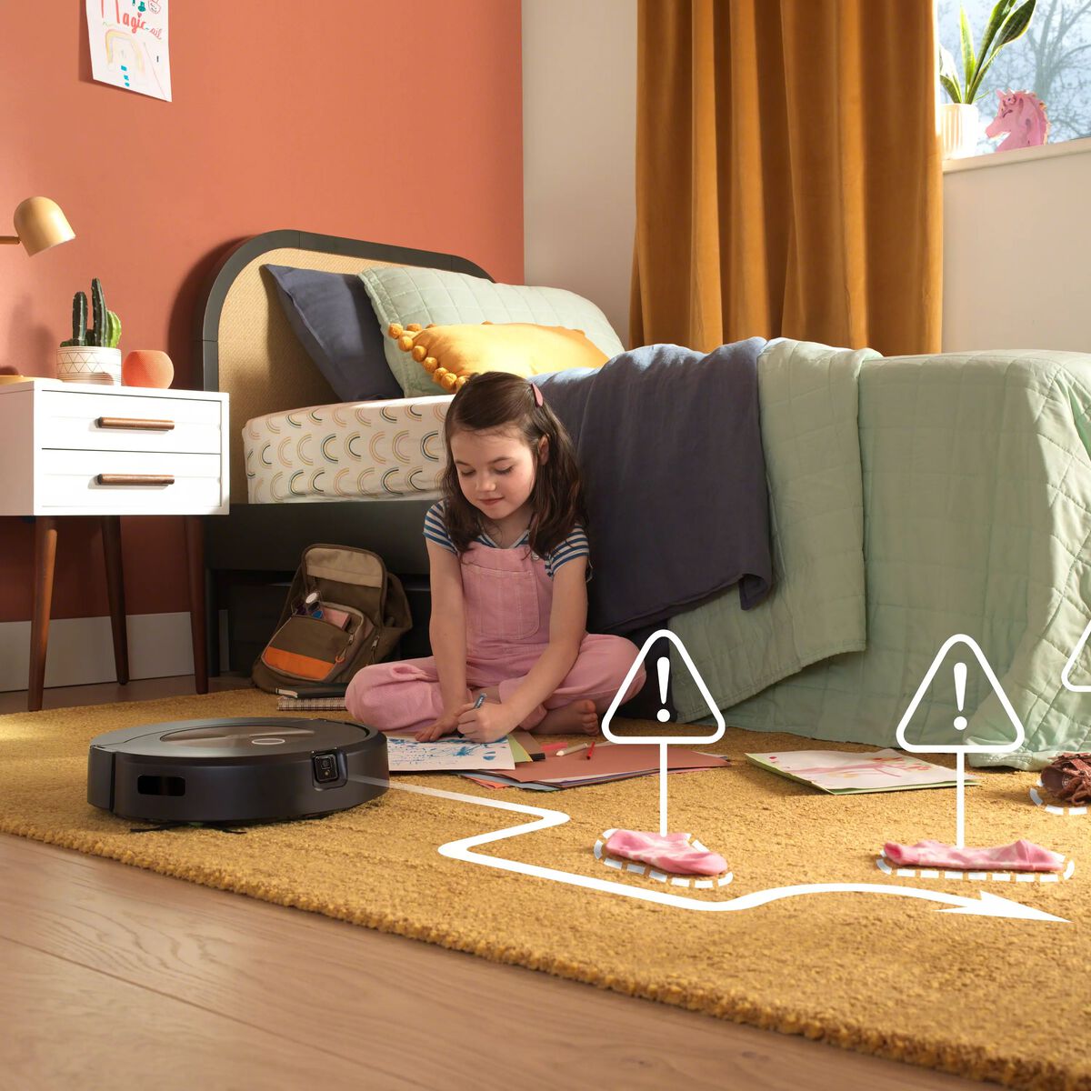 Roomba Combo j9+ avoiding pet on hardwood floor with PrecisionVision
