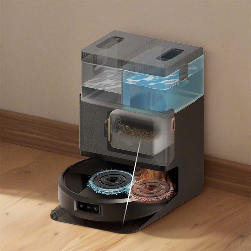 iRobot Roomba Plus 505 Combo AutoWash dock with self-empty bag, pad washing tray, and heated drying