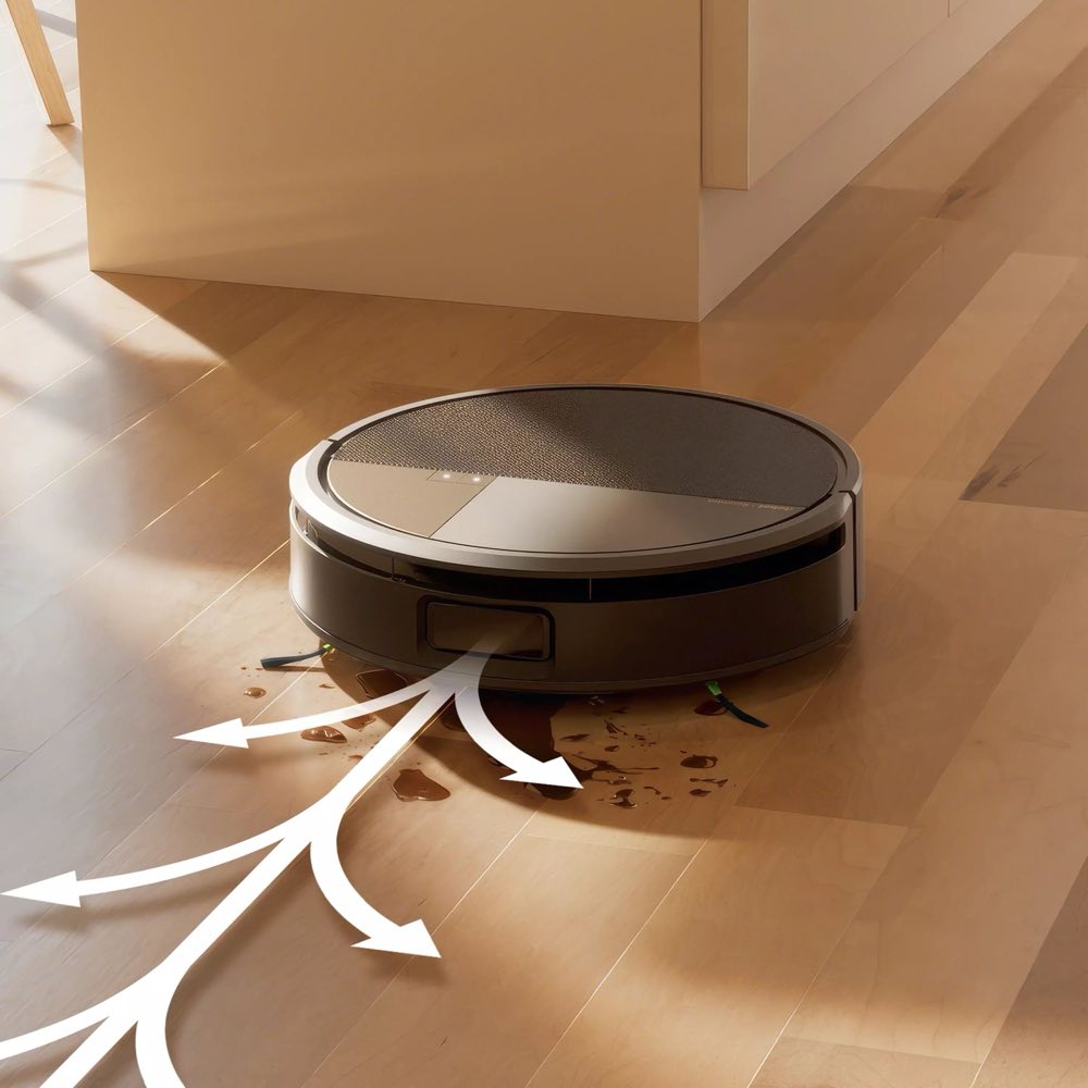 Roomba Max 705 Combo heated PowerSpin roller mopping a hardwood kitchen floor