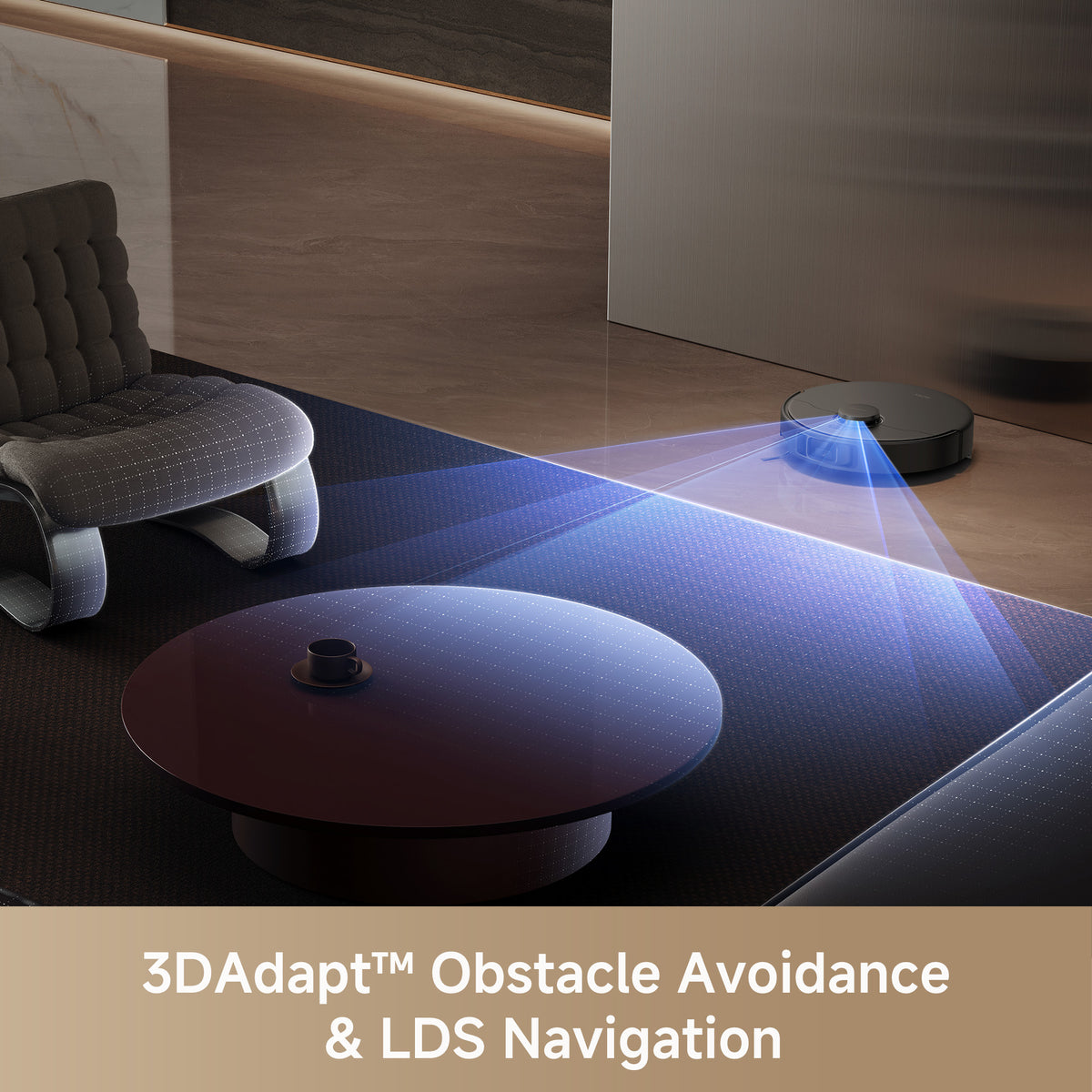 MOVA E30 Pro Plus LDS LiDAR navigation and 3DAdapt obstacle avoidance mapping a living room