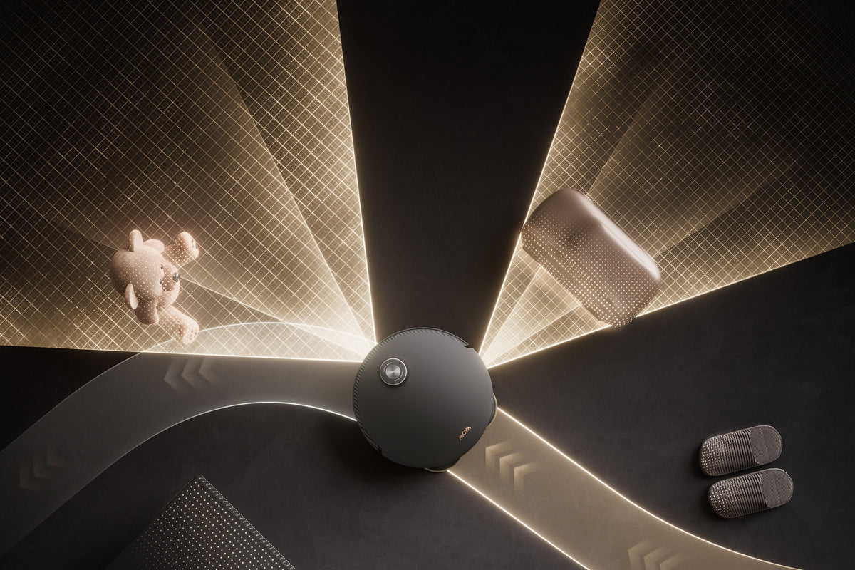 MOVA Mobius 60 FlexScope navigation detecting obstacles including pet toys, shoes, and cables with 3D structured light