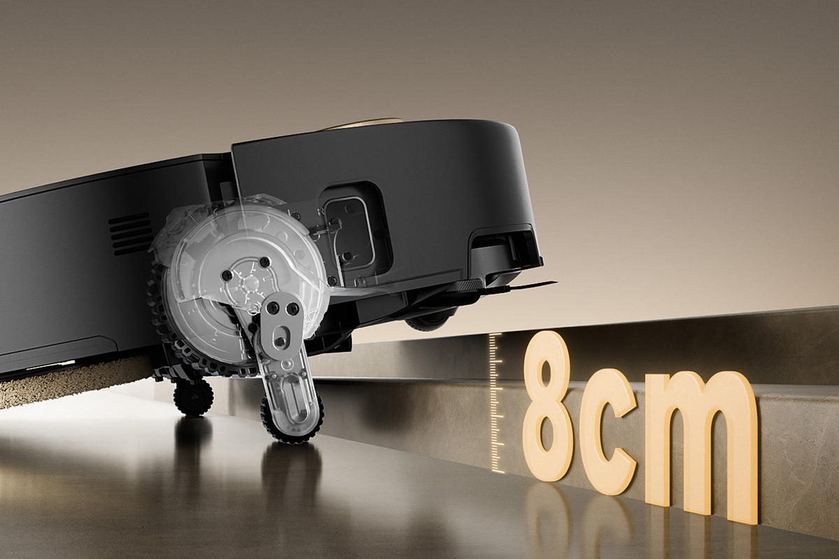 MOVA Mobius 60 StepMaster 2.0 retractable legs crossing an 8cm threshold