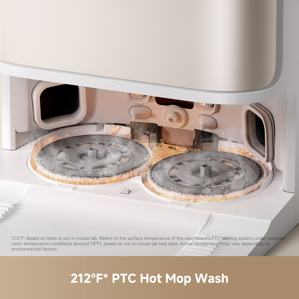 MOVA P10 Pro Ultra Gen2 dock washing mop pads with 212F PTC hot water