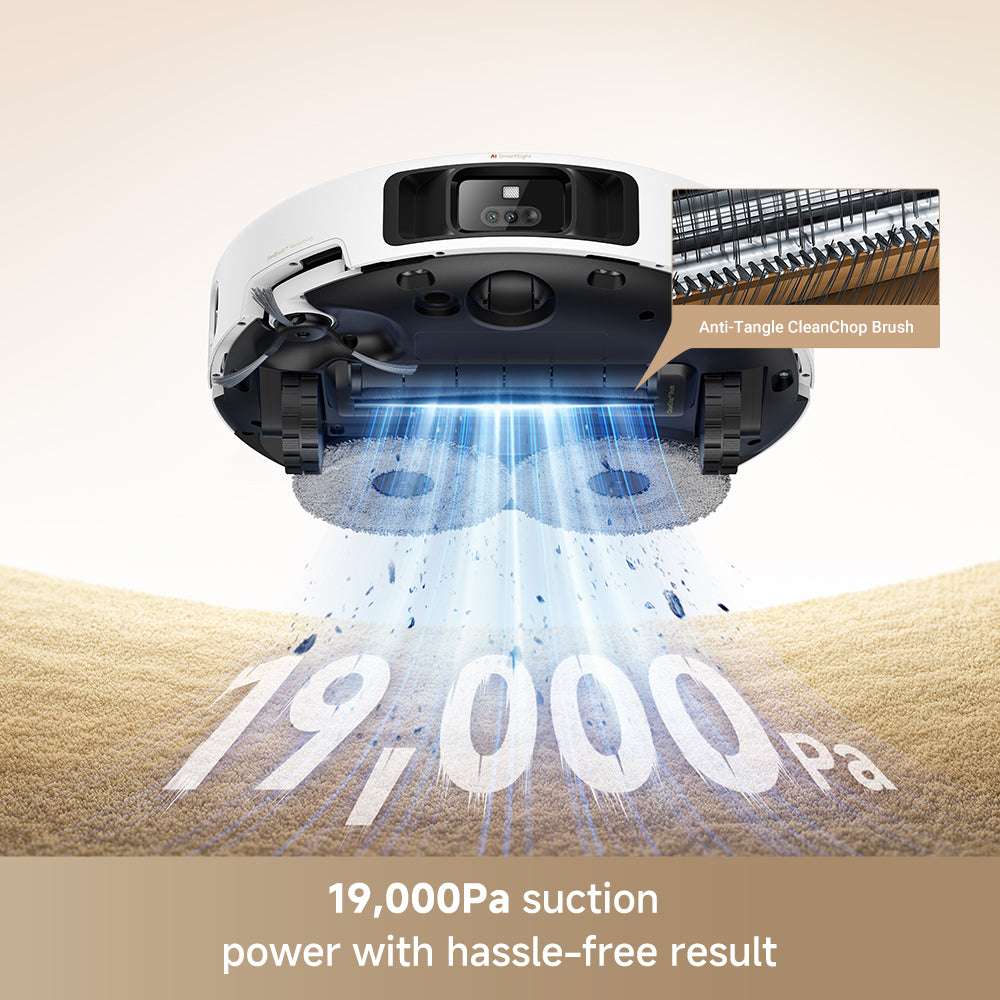 MOVA P50 Pro Ultra 19,000Pa suction picking up debris on hard floor