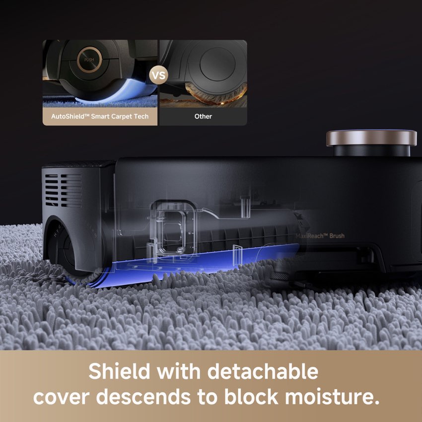MOVA Z60 Ultra Roller Complete AutoShield carpet protection lifting the mop over a rug