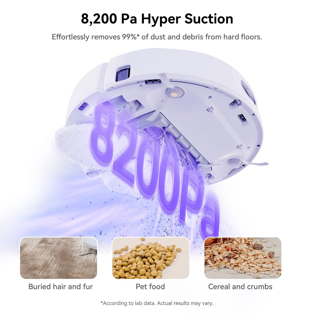 Narwal Freo X Ultra 8200Pa suction lifting pet hair and crumbs from hard floor