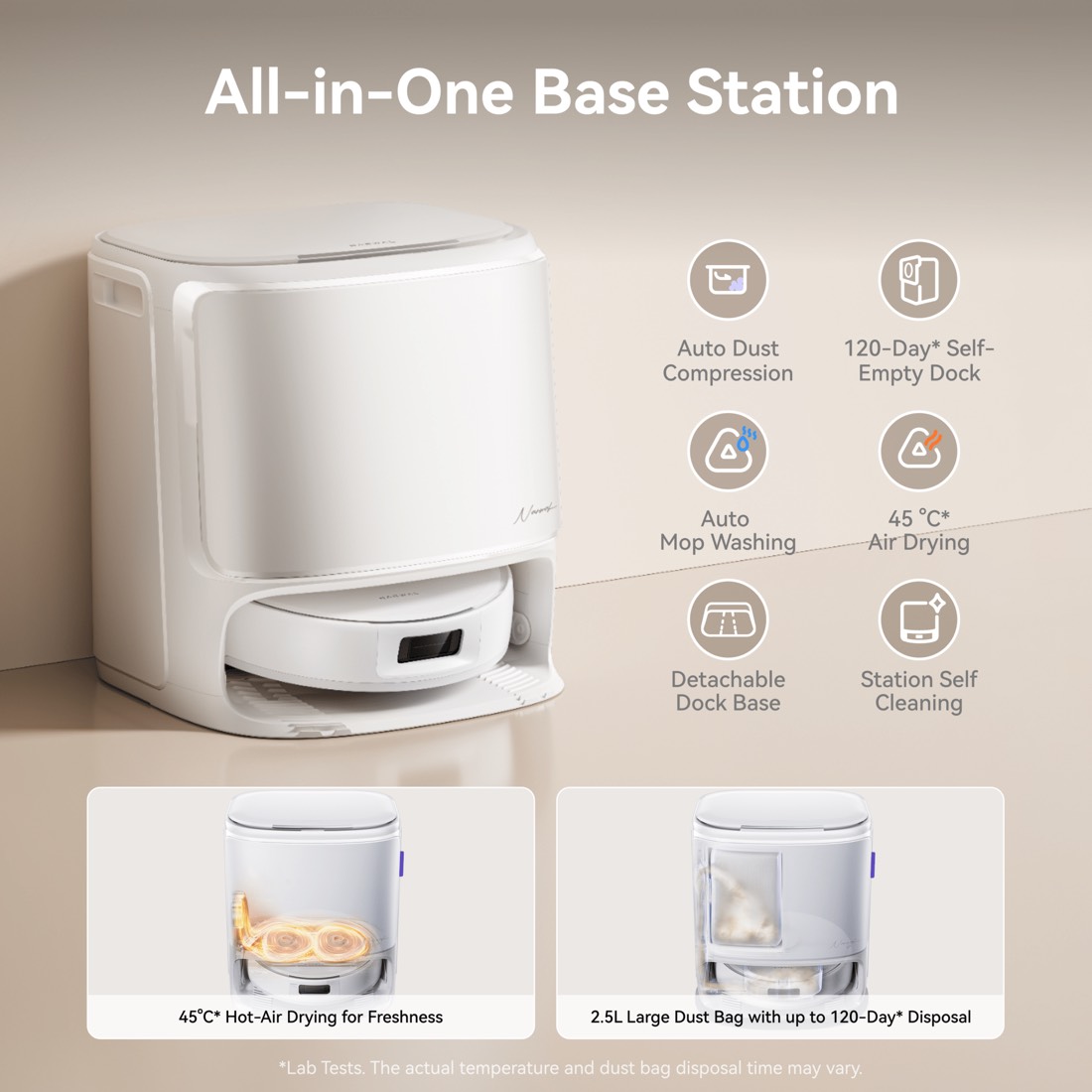 Narwal Freo X10 Pro all-in-one base station with auto dust compression and 45C warm-air drying