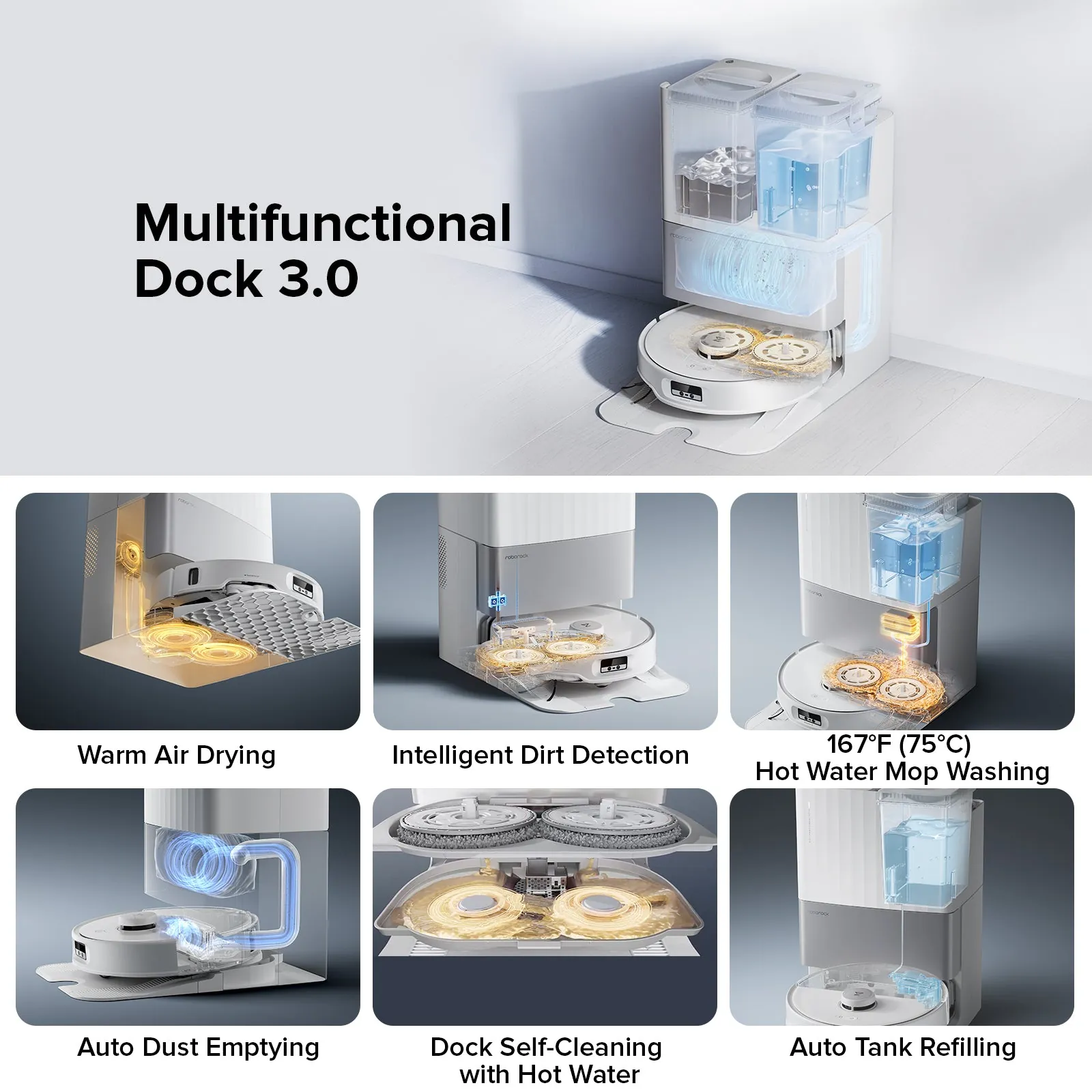 Roborock Qrevo Edge Dock 3.0 hot water wash and warm air drying