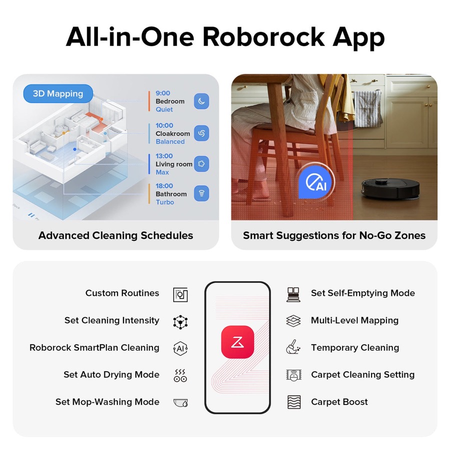 Roborock Q Revo S Carpet Boost vacuuming a rug a second time before mopping