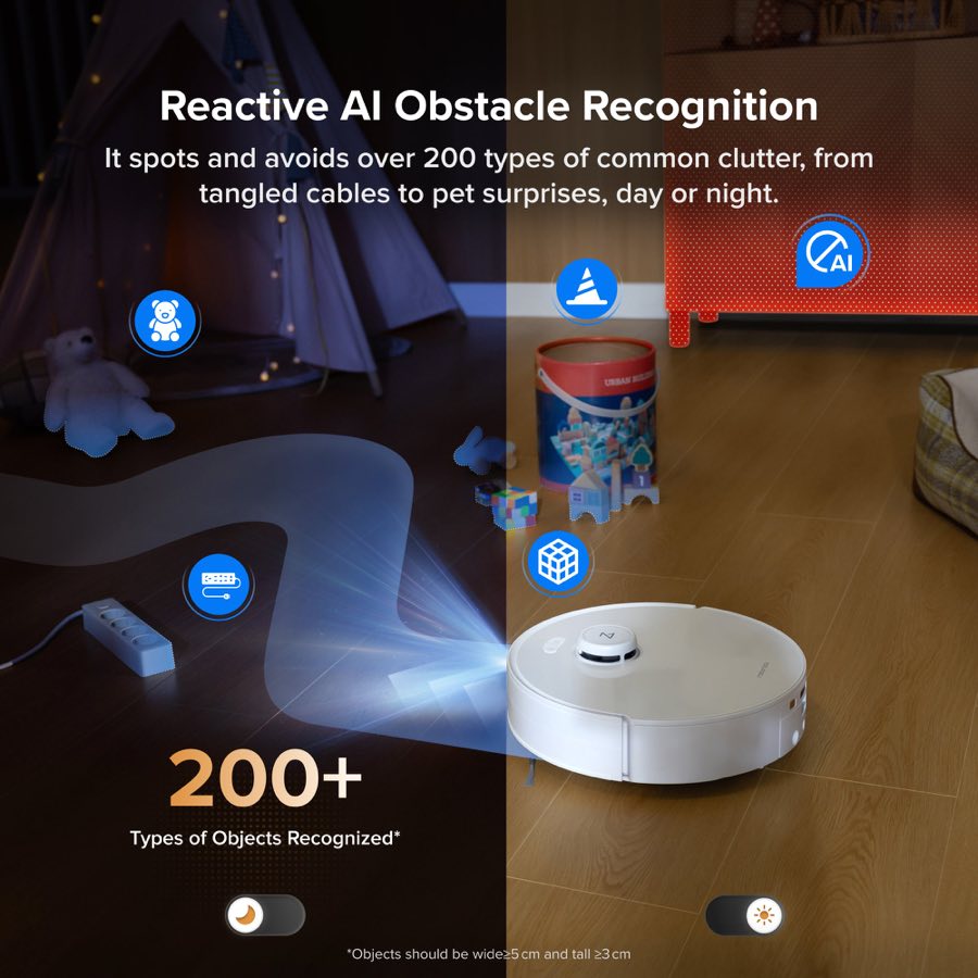 Roborock Qrevo Curv 2 Flow Reactive AI obstacle recognition and LiDAR navigation