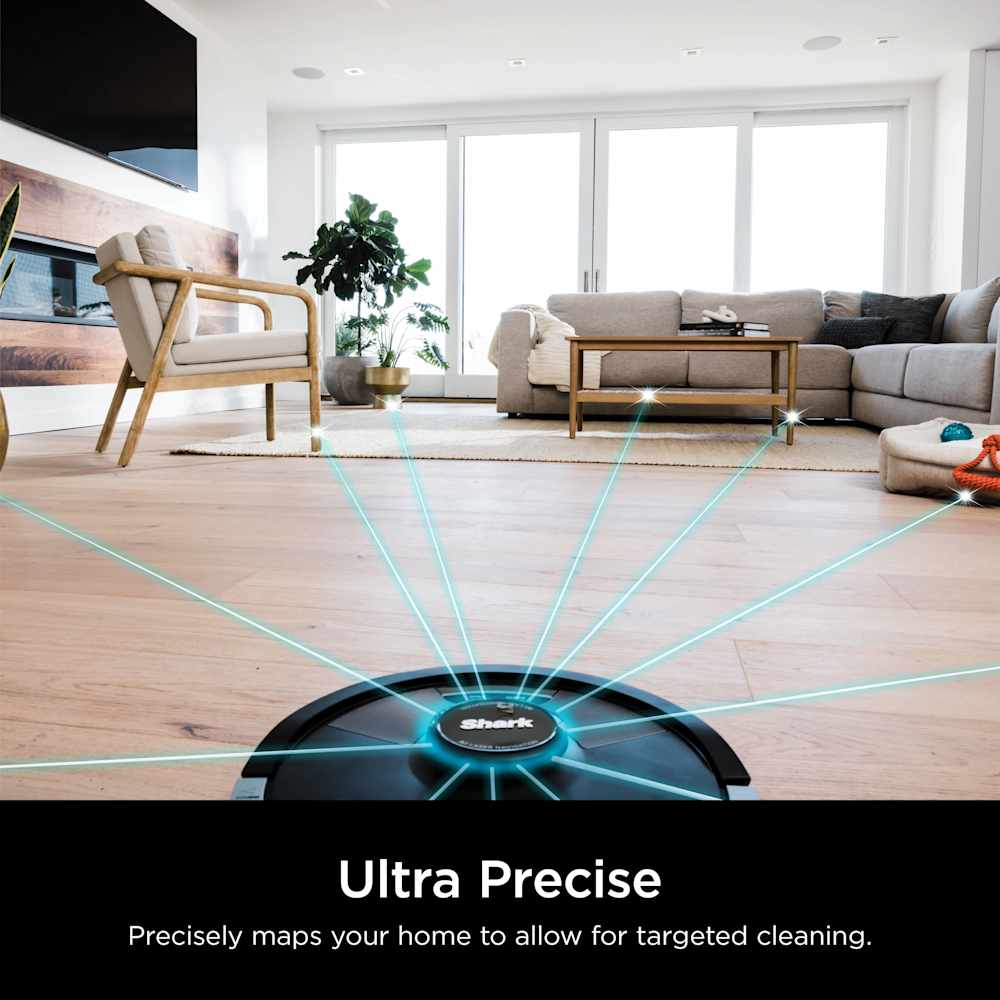 Shark Matrix Plus LiDAR mapping a living room with sofa and furniture